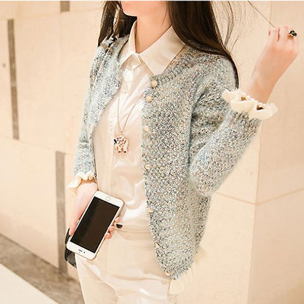 

hitz korean small mushroom agaric single breasted sweater coat color shawl long sleeved knit cardigan female, White;black