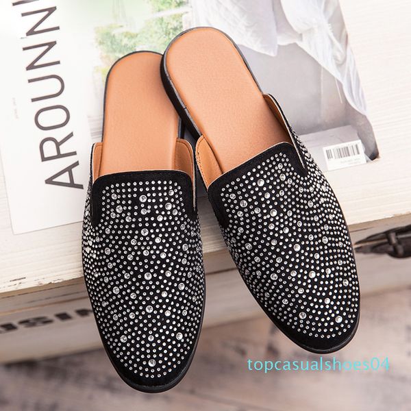 

mules men half shoes mens shoes casual fashion shoes men rhinestone chaussures homme luxe erkek ayakkabi t04, Black