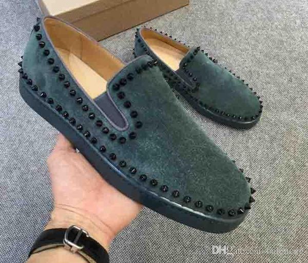 

designer spiked red bottom men's casual sneakers leather shoes junior calf casual loafer shoes suede luxury men women size with box dus, Black