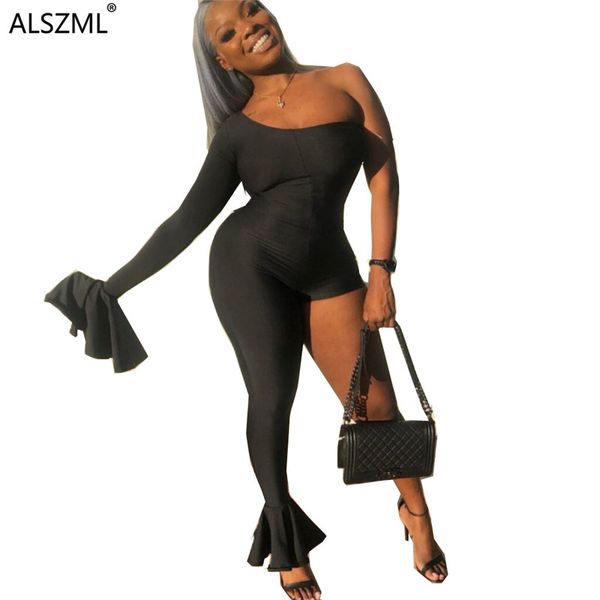 

new style one shoulder rompers women jumpsuit asymmetrical bodysuit black color jumpsuits for women, Black;white