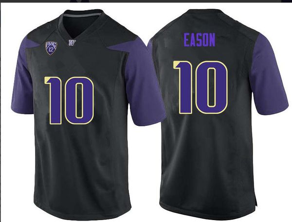 

custom black white men washing huskies #10 jacob eason real full embroidery college jersey size s-4xl or custom any name or number jersey, Black;red