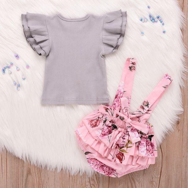 

baby girl clothes set newborn infant baby ruffle floral print overall short outfits infant baby girls clothing set costume, White