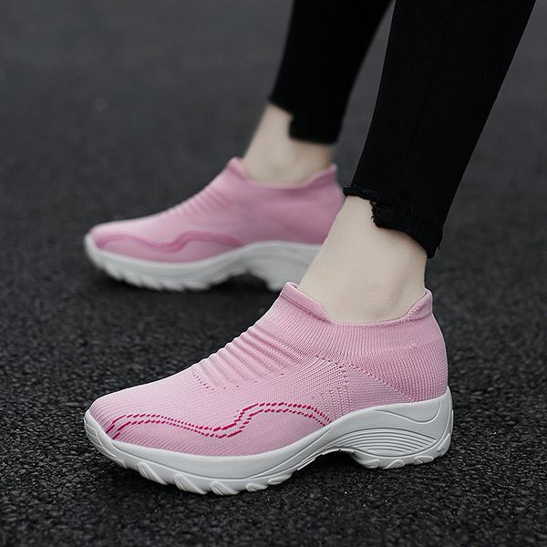 

new flat platform women shoes breathable mesh casual shoes women slip-on height increase ladies creerper chunky sneakers, Black