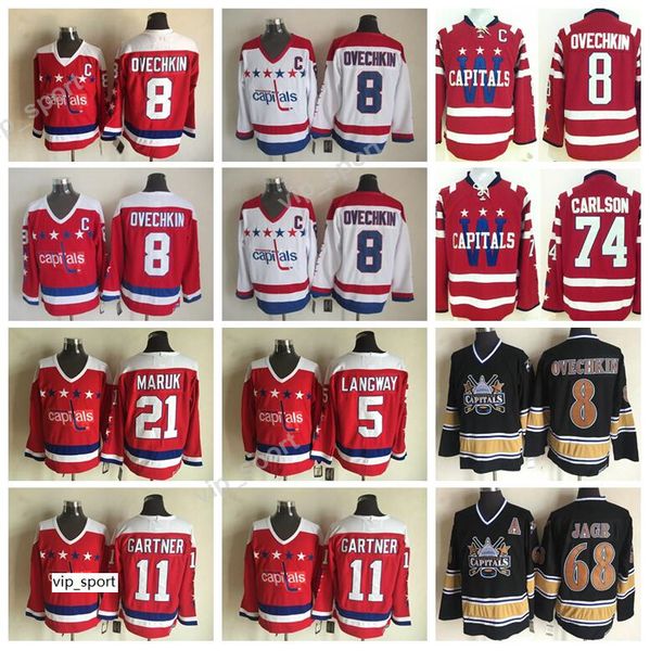 

8 alex ovechkin jerseys 5 rod langway 11 mike gartner 21 dennis maruk ice hockey washington capitals jerseys retro 74 john carlson, Black;red