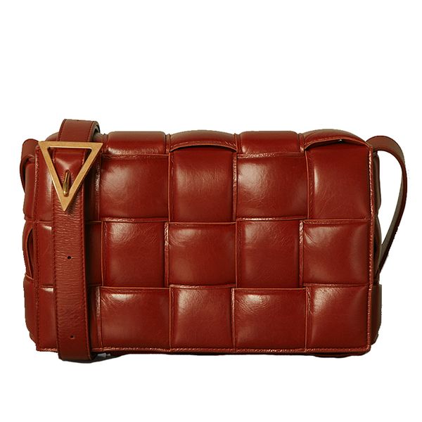 

2020 good quality ins simple small square package cassette sponge bag cow leather handbags woven shoulder bag diagonal plaid pillow bag