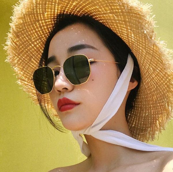 

3548 glass spectacle lenses hexagonal sunglasses hexagon metal frame outdoor sports sun glasses brand colorful glasses a0077, White;black