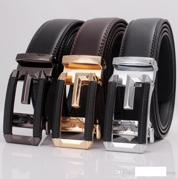 

men's leather belt fashion automatic buckle strap for business luxury casual s waist strap belt waistband, Black;brown