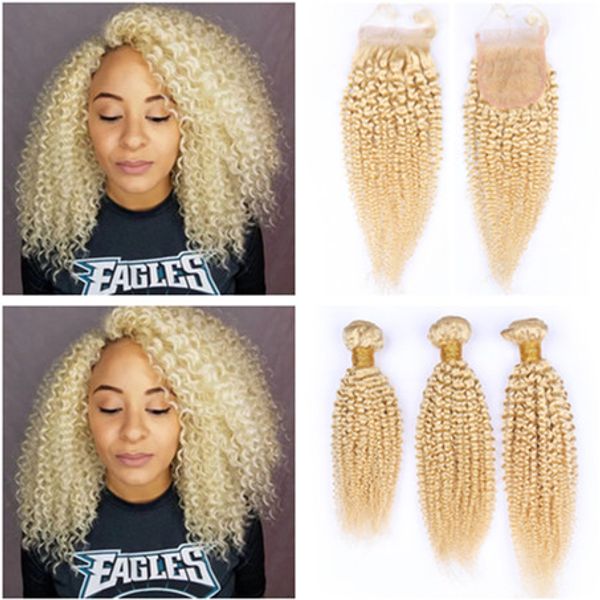 Virgin Brazilian Human Hair Blonde Kinky Curly Bundles With