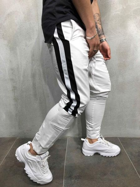 

muscular men fitness dog brothers popular brand trousers running training sweatpants slim fit elasticity skinny sports trousers, Black;blue