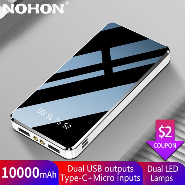 

nohon 10000mah power bank portable charger external battery for iphone x samsung huawei usb c powerbank 10000 mah mini poverbank