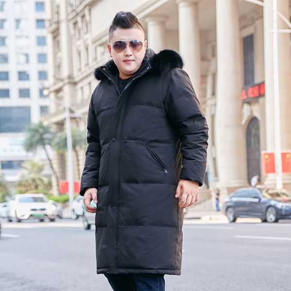 

2019 winter new men's oversized -9xl 10xl winter with detachable fur collar coat long over the knee black clothes