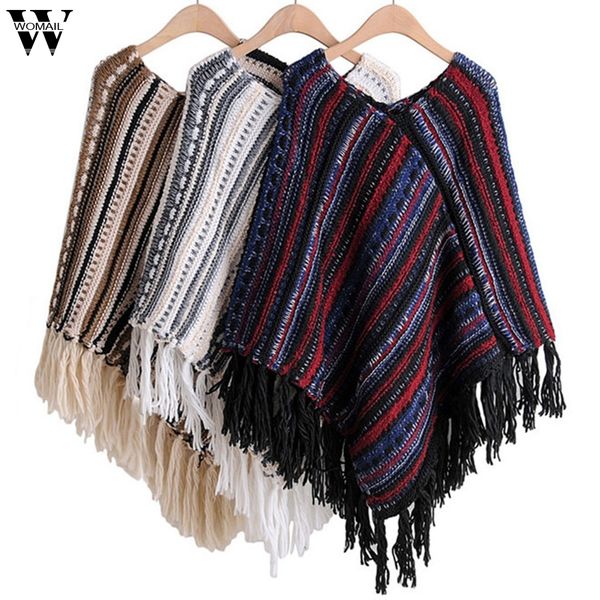 

womail national style stitching tassel batwing shawl sweater loose casual jersey mujer winter fashion pull femme nouveaute, Black