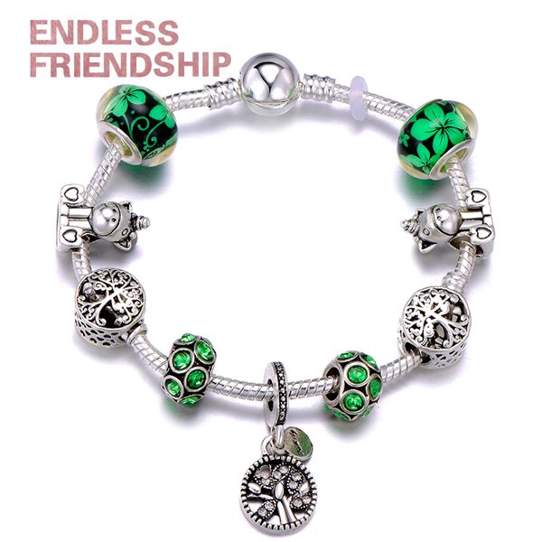 

endless new tree of life dangle charm bracelet unicorn green enamel beads bracelets for women jewelry diy handmade pulseras, Golden;silver