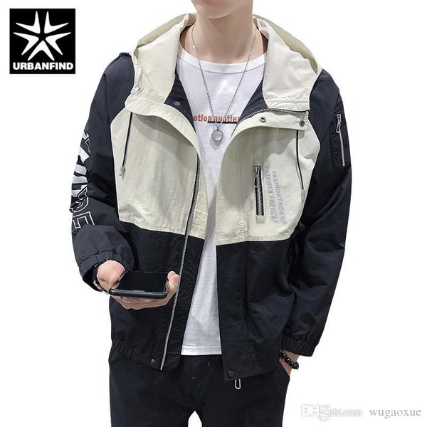 

urbanfind autumn spring men thin jacket patchwork design man casual hooded coats streetwear size m-3xl, Black;brown
