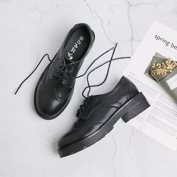 

round toe casual woman shoe women shoes 2019 oxfords women's female footwear soft clogs platform new summer leather retro on, Black