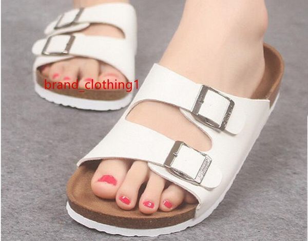 

fashion cork slipper sandals new summer men women couples patchwork beach slides double buckle flip flops shoe white