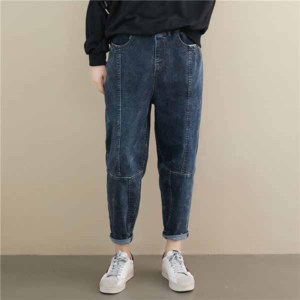 

темно-синий с вышивкой харлан эластичный пояс большой аршин досуга брюки, Blue