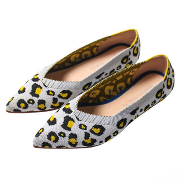 

a04 women's flat soft shoes leopard print breathable knit pointed toe shoes moccasin pregnant women casual driving, Black