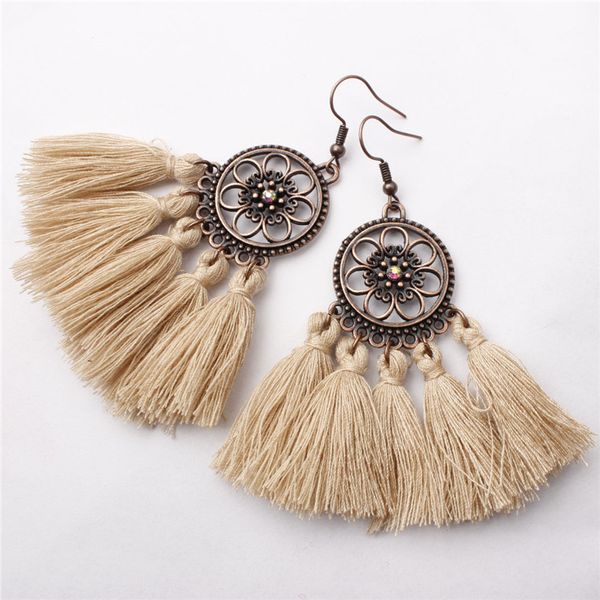 

tassel earrings for women ethnic big drop earrings bohemia fashion jewelry cotton rope fringe long dangle earring mix colors, Silver