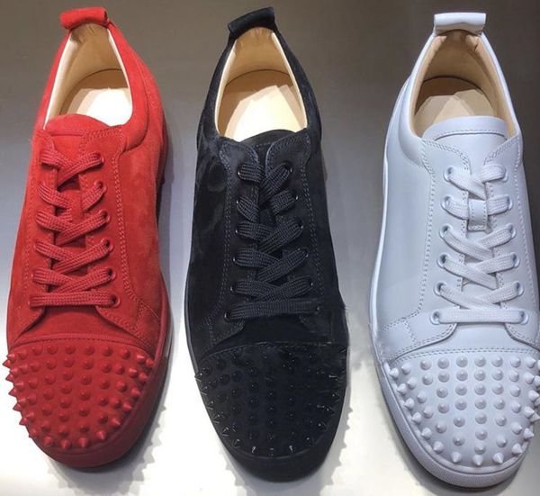 

designer sneakers red bottom shoe low cut suede spike luxury shoes for men and women shoes party wedding crystal leather sneakers, Black