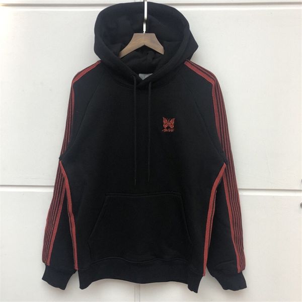 

awge x needles hoodie men women casual pullover awge awge butterfly ag embroidery hoodies sweatshirts fashion warm hoodie, Black