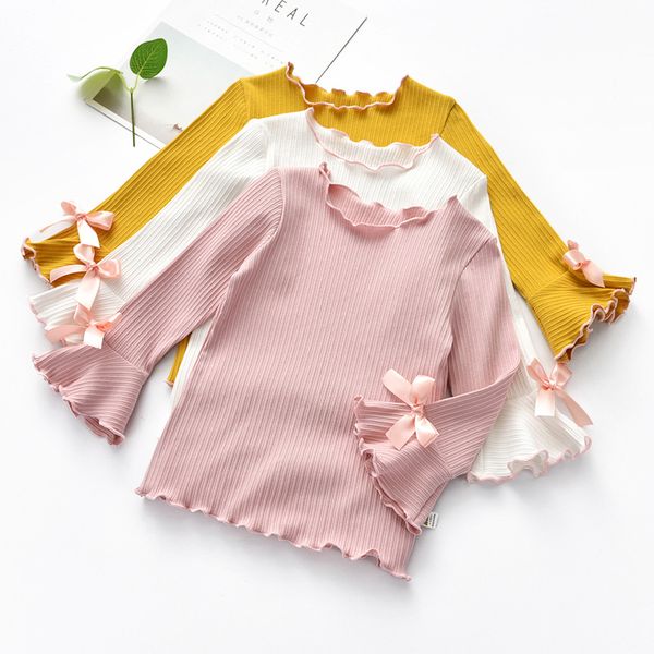 Camicia inferiore da ragazza 2020 vestito primaverile a righe a righe nuova versione coreana maglietta a maniche lunghe per bambini in cotone puro colore