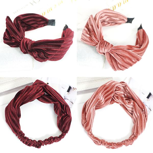 

new korean gold velvet headband winter fashion wild striped bow tie hair bands hair accessories factory direct, White;golden
