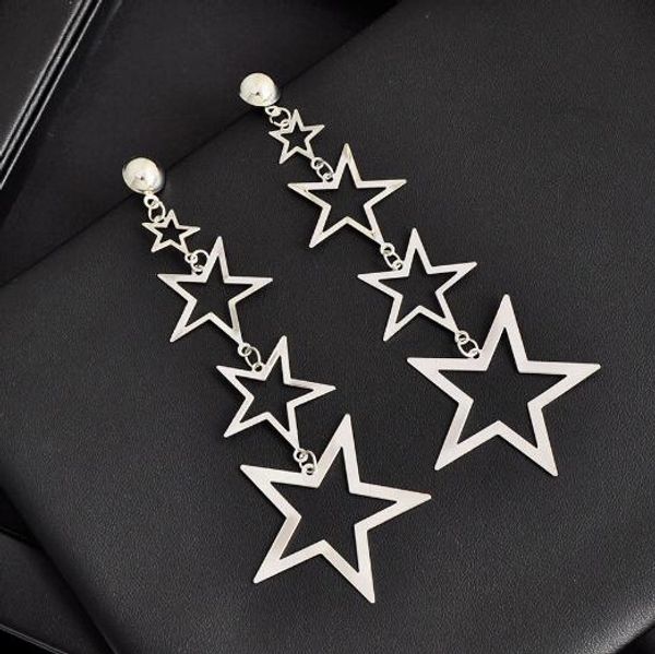 

new european and american popular gold and silver five-pointed star long eardrop fashion classic elegant