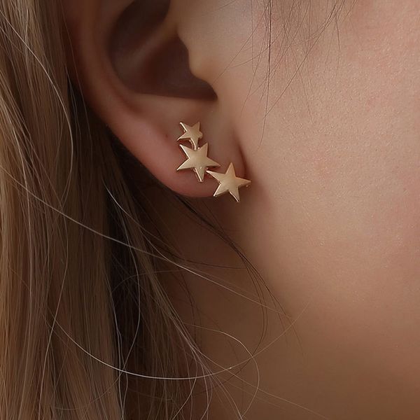 

ear clips earless hole three stars shape earrings frosted metal fashion simple personality student accessories, Silver