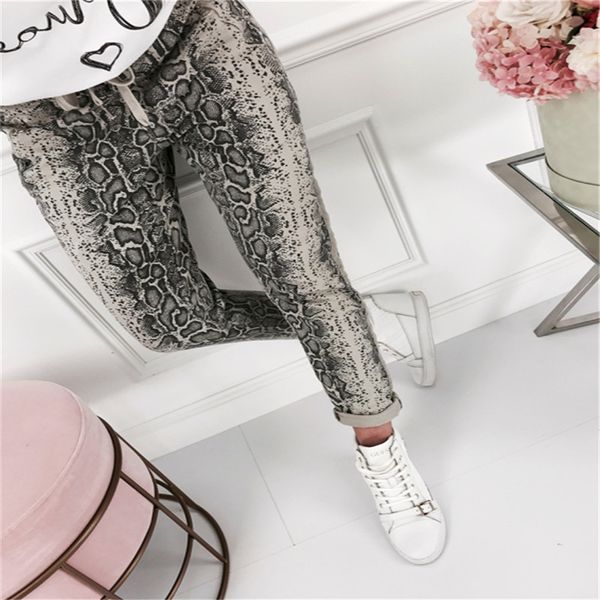 

blusas mujer de moda 2019 women elastic waist jeans harem pants ladies casual loose snake long trousers, Black;white