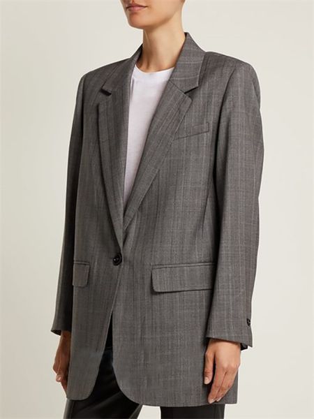 

women coat 2019 autumn and winter classic wool plaid daddy suit, White;black