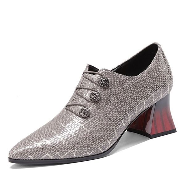 

natural genuine leather fashion Metal buckle high heel shoes spring autumn women heels Pure color office ladies shoes