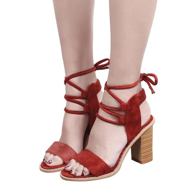 

2019 fashion comfort sandals suede solid color peep toe cross tied high heeled shoes women sandals gladiator female size 35-39, Black