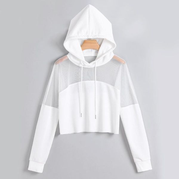 

harajuku sweatshirt hoodies autumn 2020 women streetwear mesh patchwork hoodie clothes cropped tumblr moletom feminino #j4s, Black