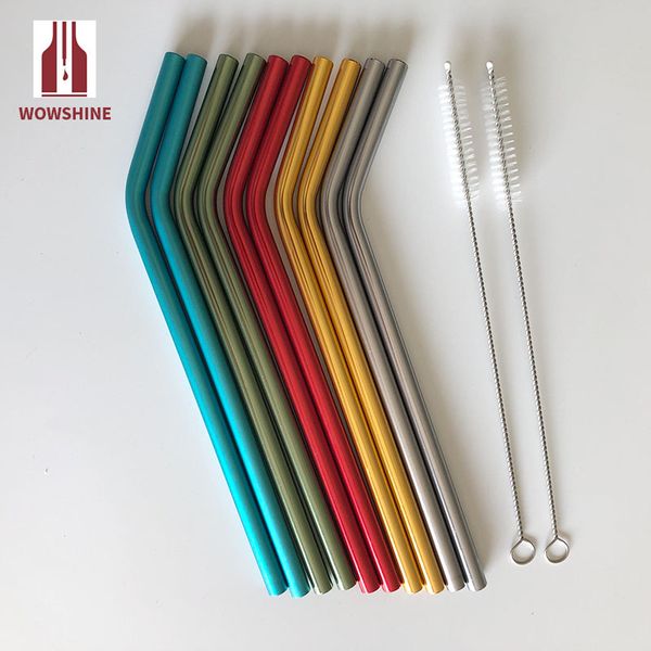 

promotion wowshine aluminum drinking straws 10 straws+2 brushes 215*8mm bent five colors ing