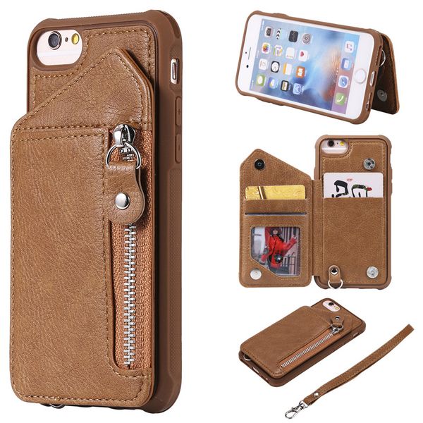 

for iphone 6 6s case zipper humanized card slot design cover double buckle stand shockproof for iphone 7/8