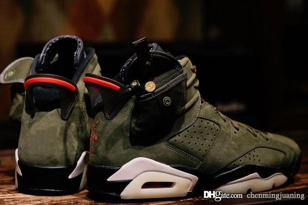 

hot top аутентичные трэвис скотт х воздуха 6 cactus jack medium olive светящиеся army green замша 3m баскетбол обувь cn1084-200 с коробкой