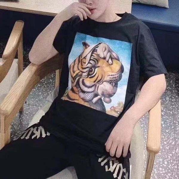 

нового стиля лето menss футболки черной белые моды случайная короткие рукава рубашка любовника животные напечатано womenss дизайнера футболк, White;black