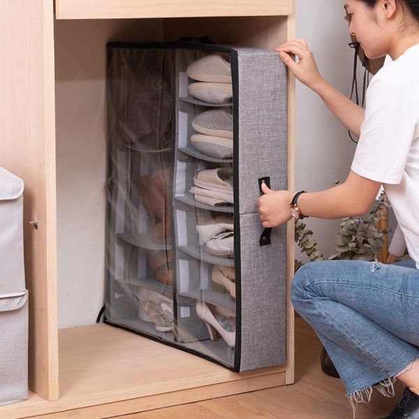

underbed shoe storage bag with clear lid, 12 dividers under bed shoes tidy organiser, foldable fabric holder closet organizer st storage bot