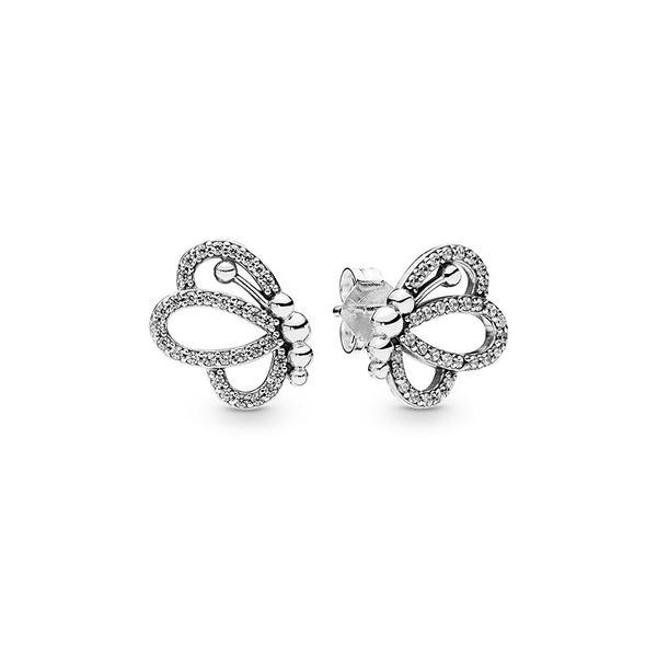 Orecchini a bottone con diamanti CZ farfalla volante per orecchini a bottone da donna di moda in argento sterling 925 di design di lusso Pandora Regalo di San Valentino