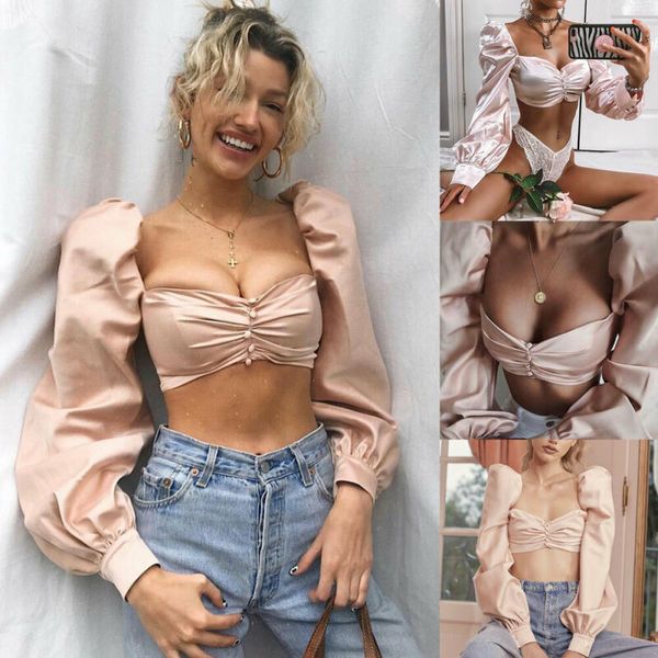 

new women long puff sleeve blouse slim fit fasion shirt, White