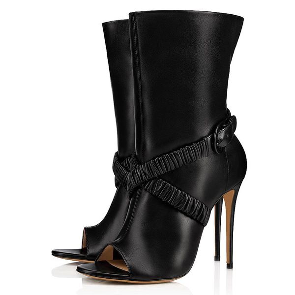 

f.n.jack женская мода обувь ботинки дамы peep toe высокий каблук мода сапоги большой размер женщина обуви черный zapatos де mujer, Black