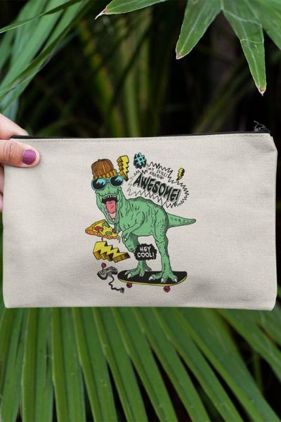 

angemiel clutch awesome skateboarder dinosaur portfolio hand makeup bag, Silver