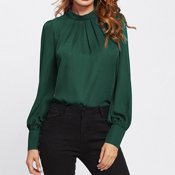 

ladies designer black blouse collar stand chiffon ladies long sleeve pleated regular black white women autumn elegant blouses