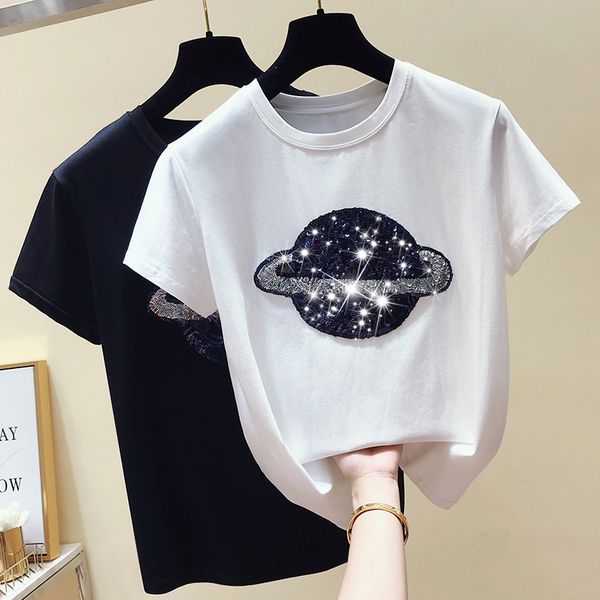 

women's t-shirt gkfnmt cotton white tshirt women sequin fashion short sleeve vintage female casual black tee shirt femme summer