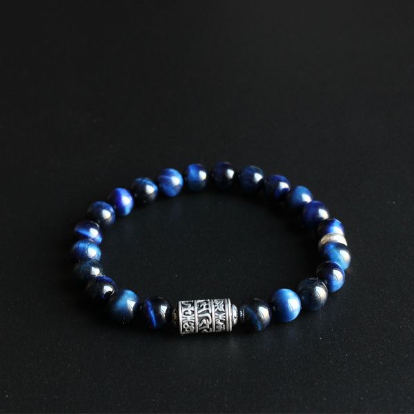 

eastisan blue eagle eye stone beads with tibetan buddhism mantra totem charm bracelet for man woman om mani padme hum jewelry, Golden;silver