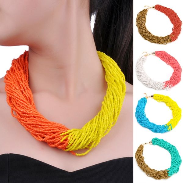 

holidays party casual gift twist 10 mix 2 colors 40 layers chain style handmade beads bib pendant necklace, Silver