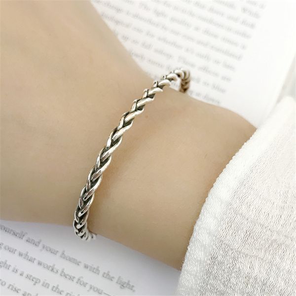 

s925 sterling silver twisted vintage women's bracelets rope open bangles woman fashion 2020 female jewelry, Black