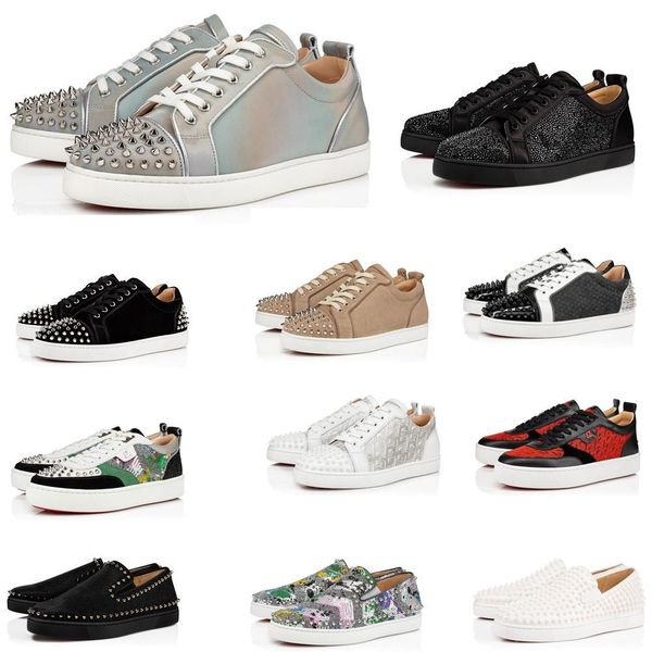 

2020 luxury popular casual shoes red bottom shoe brand rivet studs flat shoes ace fashion designer sneaker party couple leather high boots, Black