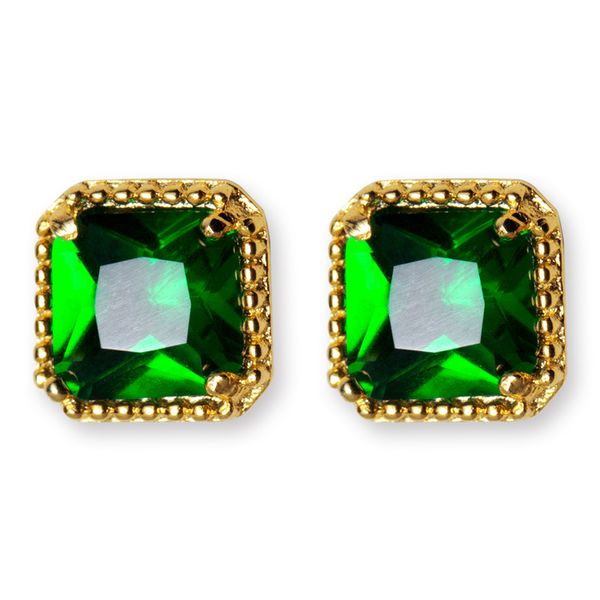 

серьги-гвоздики anniversary green cz square 925, Golden;silver